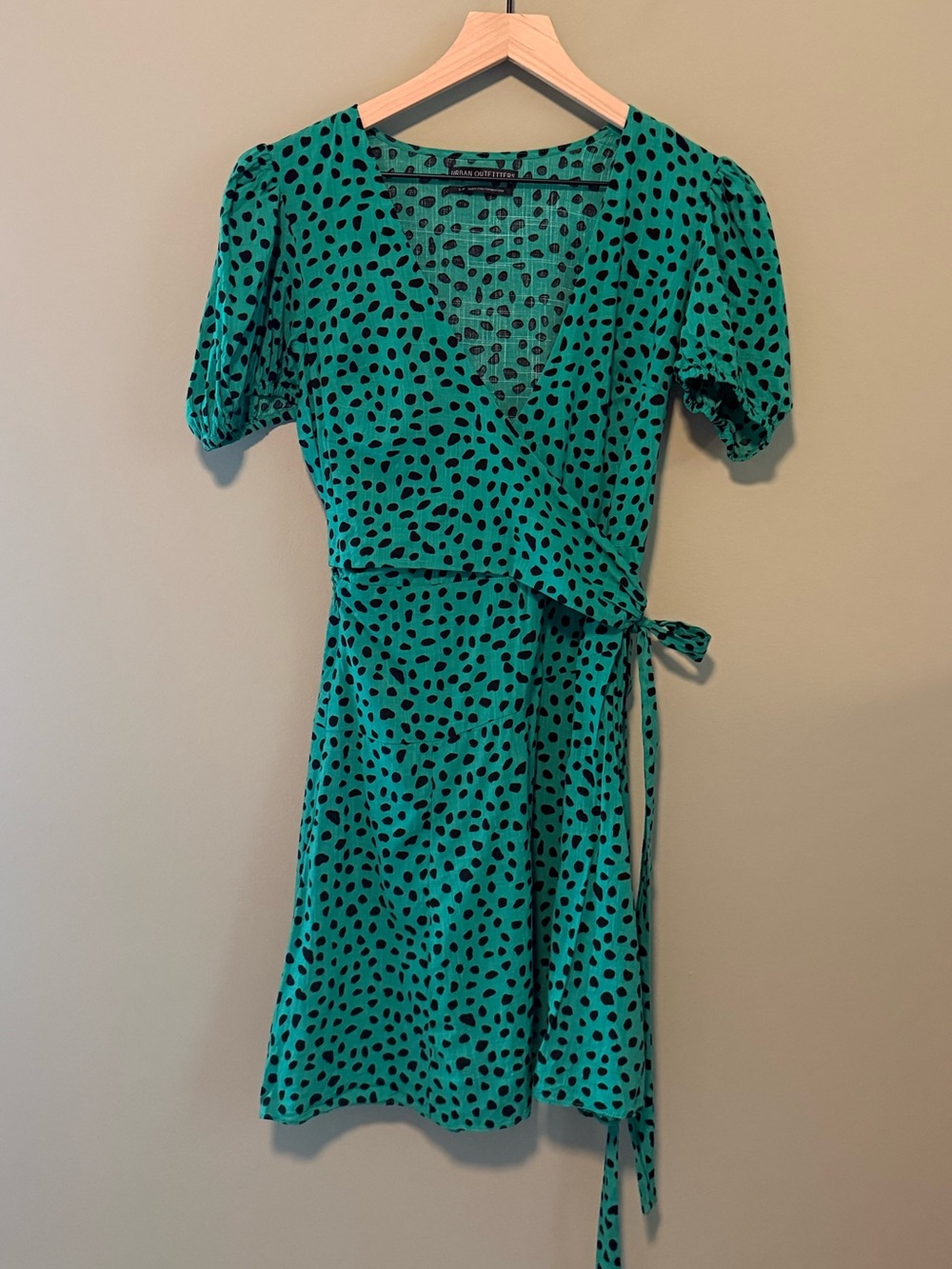 Urban Outfitters Teal Wrap Dress with Black Spot Print | S